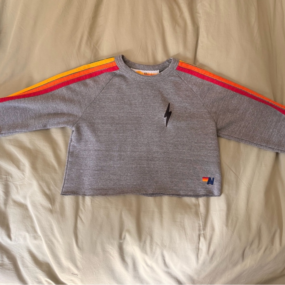 Aviator Nation Gray Long Sleeve with Red and Yellow Stripes
